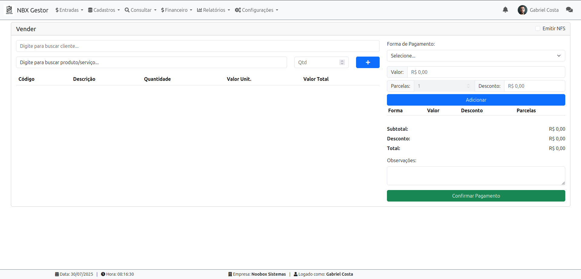 Tela de Vendas (PDV)